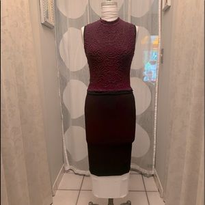 Burgundy beaded top and tube skirt
